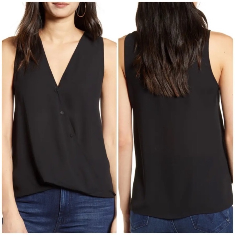 Chelsea 28 Nordstrom Sleeveless V-Neck Wrap Top Blouse in Black Size XXL